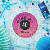 40歳の誕生日ピンクのグリッターのきらめパーソナライズされたき ペーパープレート (パーティー)