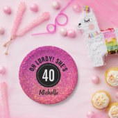 40歳の誕生日ピンクのグリッターのきらめパーソナライズされたき ペーパープレート (パーティー)