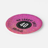 40歳の誕生日ピンクのグリッターのきらめパーソナライズされたき ペーパープレート (アングル)