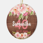 40歳の誕生日ピンクのフローラ素朴な茶色の木名 セラミックオーナメント (左)