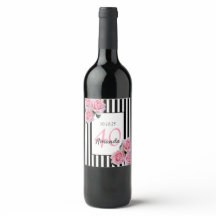 40歳の誕生日ピンクの花模様オン白黒ストライプ