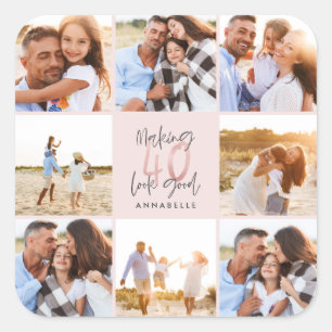 40歳の誕生日ピンクガーリーグリッター写真集 スクエアシール