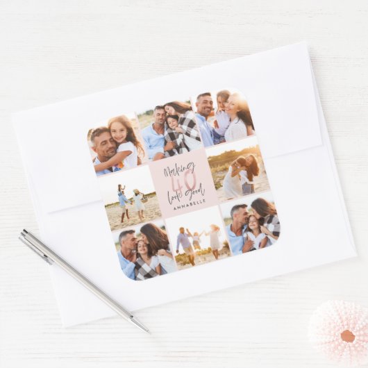 40歳の誕生日ピンクガーリーグリッター写真集 スクエアシール (封筒)