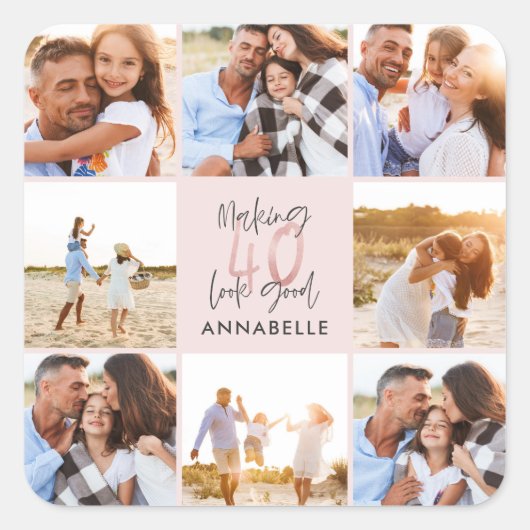 40歳の誕生日ピンクガーリーグリッター写真集 スクエアシール (正面)