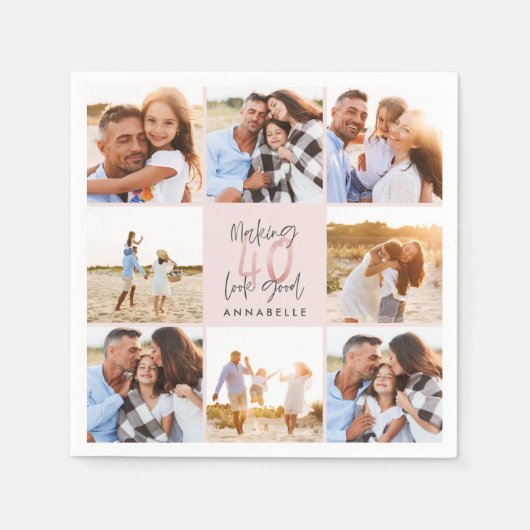 40歳の誕生日ピンクガーリーグリッター写真集 スタンダードカクテルナプキン (正面)