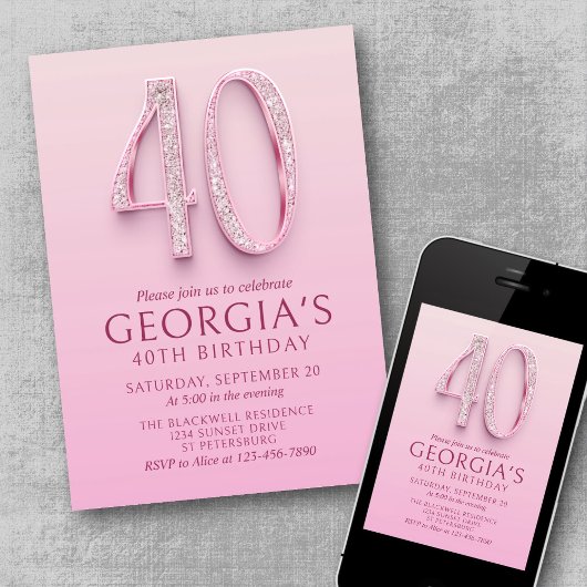 40歳の誕生日ピンクダイヤモンド 招待状