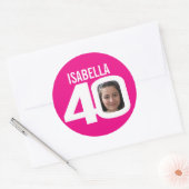 40歳の誕生日ピンク白いカスタムの写真名お願い ラウンドシール (封筒)