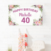 40歳の誕生日ピンク紫の水彩フローラ 横断幕 (インサイチュ)