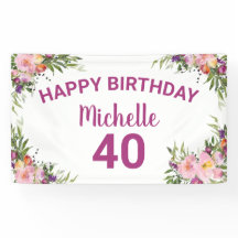 40歳の誕生日ピンク紫の水彩フローラ