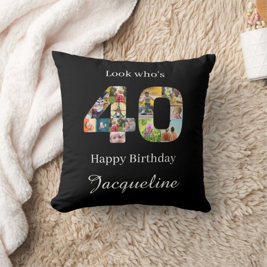 40歳の誕生日フォトコラージュテンプレート装飾用クッション クッション (ブランケット)