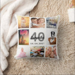 40歳の誕生日フォトコラージュ女性ホワイト クッション<br><div class="desc">40歳ユニークの女性のための贈り物祝、あなたの写真、写真の8のコラージュで彼女の人生。パーソナライズして彼女の名前、年齢40と日付を追加。シックな白い背景。グレーと黒の文字と数字。名前は手書文字のスタイルスモダンクリプト付き。</div>