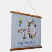 40歳の誕生日フォトコラージュ年齢番号40青 吊り下げ型タペストリー (傾斜あり)