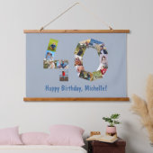 40歳の誕生日フォトコラージュ年齢番号40青 吊り下げ型タペストリー (寝室)