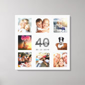 40歳の誕生日フォトコラージュ白モノグラム キャンバスプリント (正面)