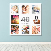 40歳の誕生日フォトコラージュ白モノグラム キャンバスプリント (インサイチュ (ウッドフロア))