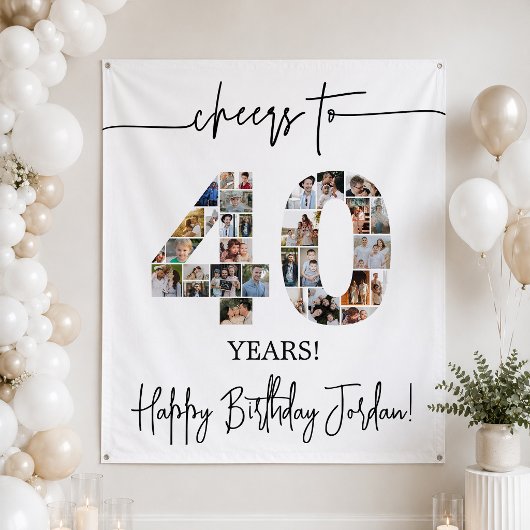 40歳の誕生日フォトコラージュ背景 タペストリー