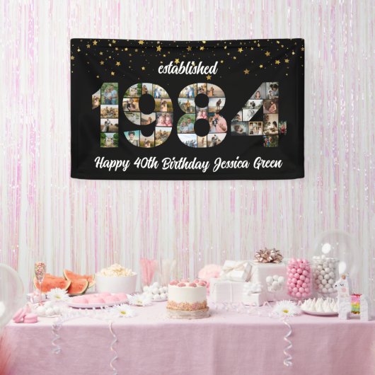 40歳の誕生日フォトコラージュ設立1984 横断幕 (パーティー)