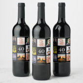 40歳の誕生日フォトコラージュ黒 ワインラベル (ボトル)