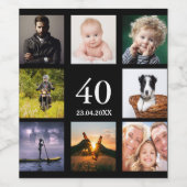 40歳の誕生日フォトコラージュ黒 ワインラベル (シングルラベル)