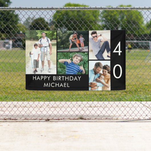 40歳の誕生日フォトコラージュ5写真白黒 横断幕 (インサイチュ)