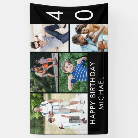 40歳の誕生日フォトコラージュ5写真白黒 横断幕 (縦)