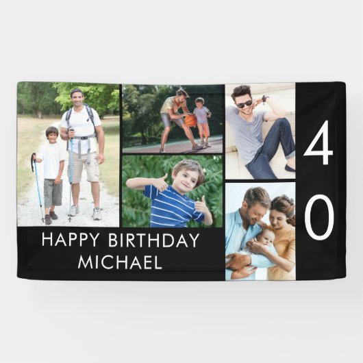 40歳の誕生日フォトコラージュ5写真白黒 横断幕 (横)