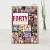 40歳の誕生日フォトコラージュ ピンクとゴールド 箔グリーティングカード (正面)