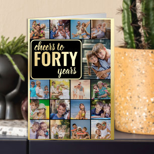 40歳の誕生日フォトコラージュ 40年に乾杯 箔グリーティングカード