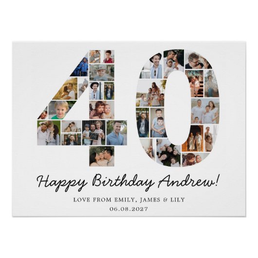 40歳の誕生日フォトコラージュ | 40歳の誕生日プレゼント ポスター (正面)
