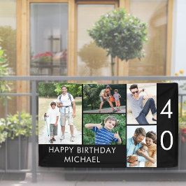 40歳の誕生日フォトコラージュ 5枚 ブラック ホワイト 横断幕