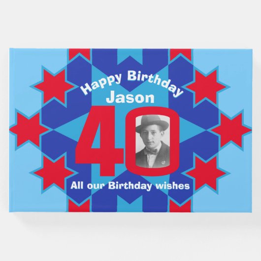 40歳の誕生日フォトスター赤い青のゲストブック ゲストブック (正面)