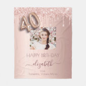 40歳の誕生日フォトバラ金ゴールドグリッターピンクの友達 フリースブランケット (正面)