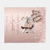 40歳の誕生日フォトバラ金ゴールドグリッターピンクの友達 フリースブランケット (正面(横))