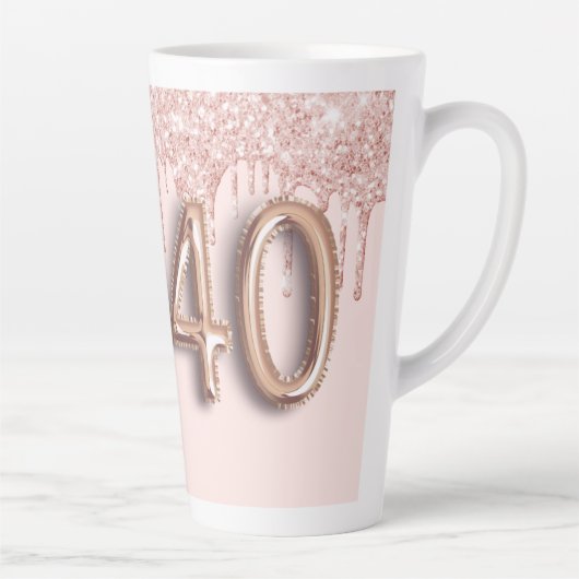40歳の誕生日フォトバラ金ゴールドグリッターピンクバルーン カフェラテマグ (右)