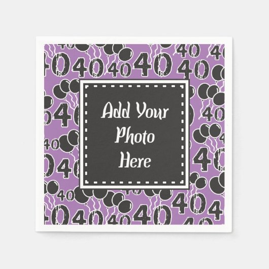40歳の誕生日フォトパープルパーソナライズされたさん スタンダードカクテルナプキン (正面)