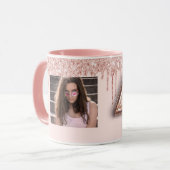 40歳の誕生日フォトピンクローズ金ゴールドグリッターバルーン マグカップ (正面左)