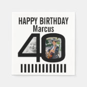 40歳の誕生日フォトブラックストライプパーティー2枚 スタンダードカクテルナプキン (正面)