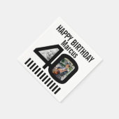 40歳の誕生日フォトブラックストライプパーティー2枚 スタンダードカクテルナプキン (角)