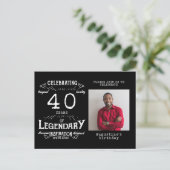 40歳の誕生日フォトブラックヴィンテージ誕生日招待状 ポストカード (スタンド正面)