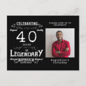 40歳の誕生日フォトブラックヴィンテージ誕生日招待状 ポストカード (正面)