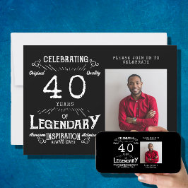 40歳の誕生日フォトブラックヴィンテージ 招待状