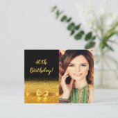 40歳の誕生日フォトブラック金ゴールドボウ 招待状 (スタンド正面)