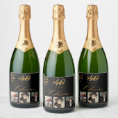 40歳の誕生日フォトブラック金ゴールド応援スクリプト スパークリングワインラベル (ボトル)