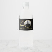 40歳の誕生日フォトブラック&金ゴールド ペットボトルラベル (正面)