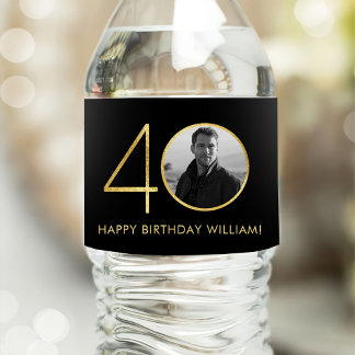 40歳の誕生日フォトブラック&金ゴールド ペットボトルラベル