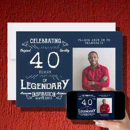 40歳の誕生日フォトブルーヴィンテージ 招待状