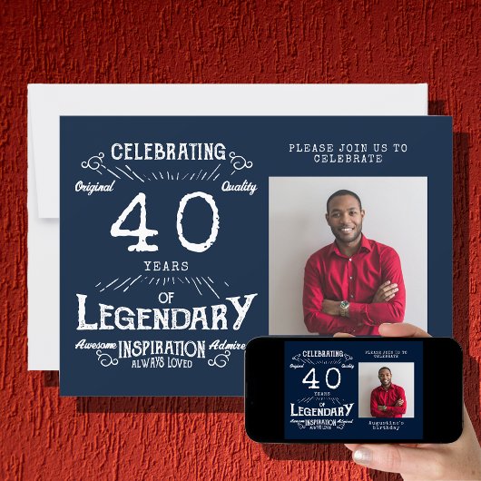 40歳の誕生日フォトブルーヴィンテージ 招待状