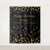 40歳の誕生日フォトブース看板、ブラックとゴールド タペストリー (正面)