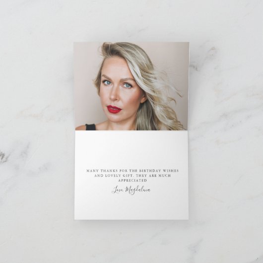 40歳の誕生日フォト赤面ピンクフローラ折り サンキューカード (内部)