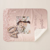 40歳の誕生日フォト赤面ピンクローズ金ゴールドグリッター シェルパブランケット (正面(横))